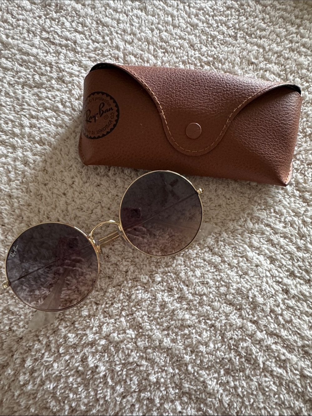 Ray-Ban Round Gold Frame Sunglasses with Blue/Brown Gradient Lenses